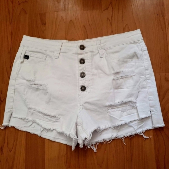 Kancan High Rise Cut Off Button Fly White Jean Shorts Women's Size 9 Waist 28 - Picture 1 of 6